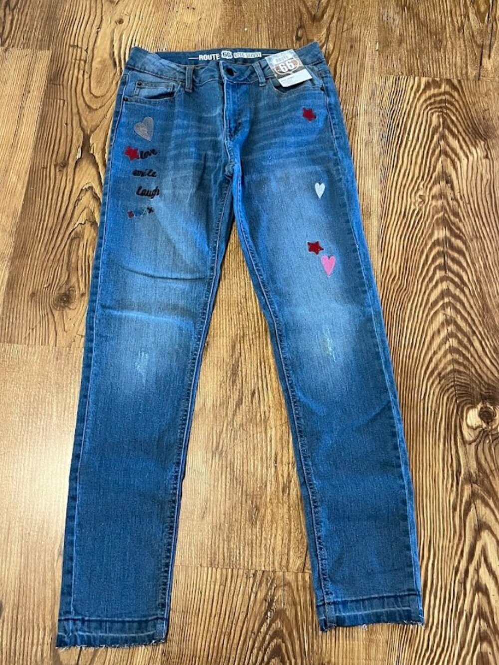 Girl's Size 14 Route 66 Skinny Jeans, Lightly Distressed & Embroidery Accents